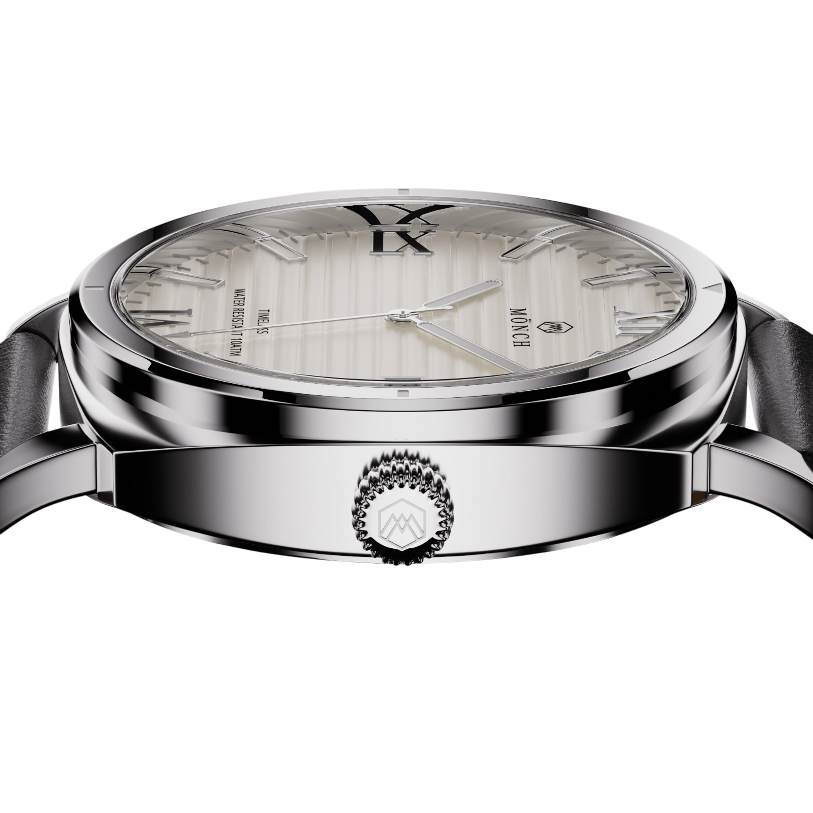 Timeless, Black Leather-Men's White Dial Watch - 40mm - 10ATM Water Resistant - MÖNCH