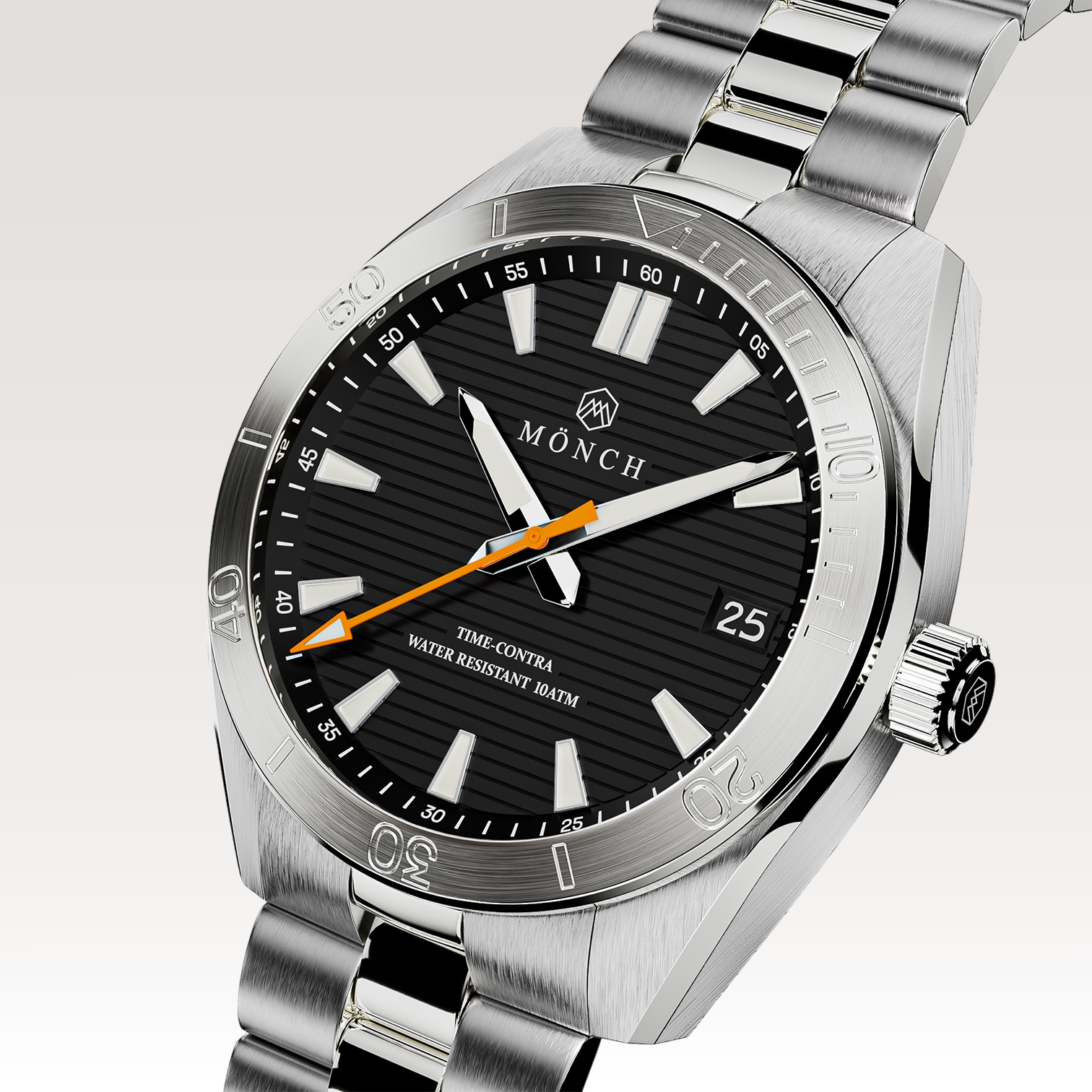 Time-Contra, Noir-Men's 41mm Watch - 10ATM Water Resistant - Stainless Steel - MÖNCH