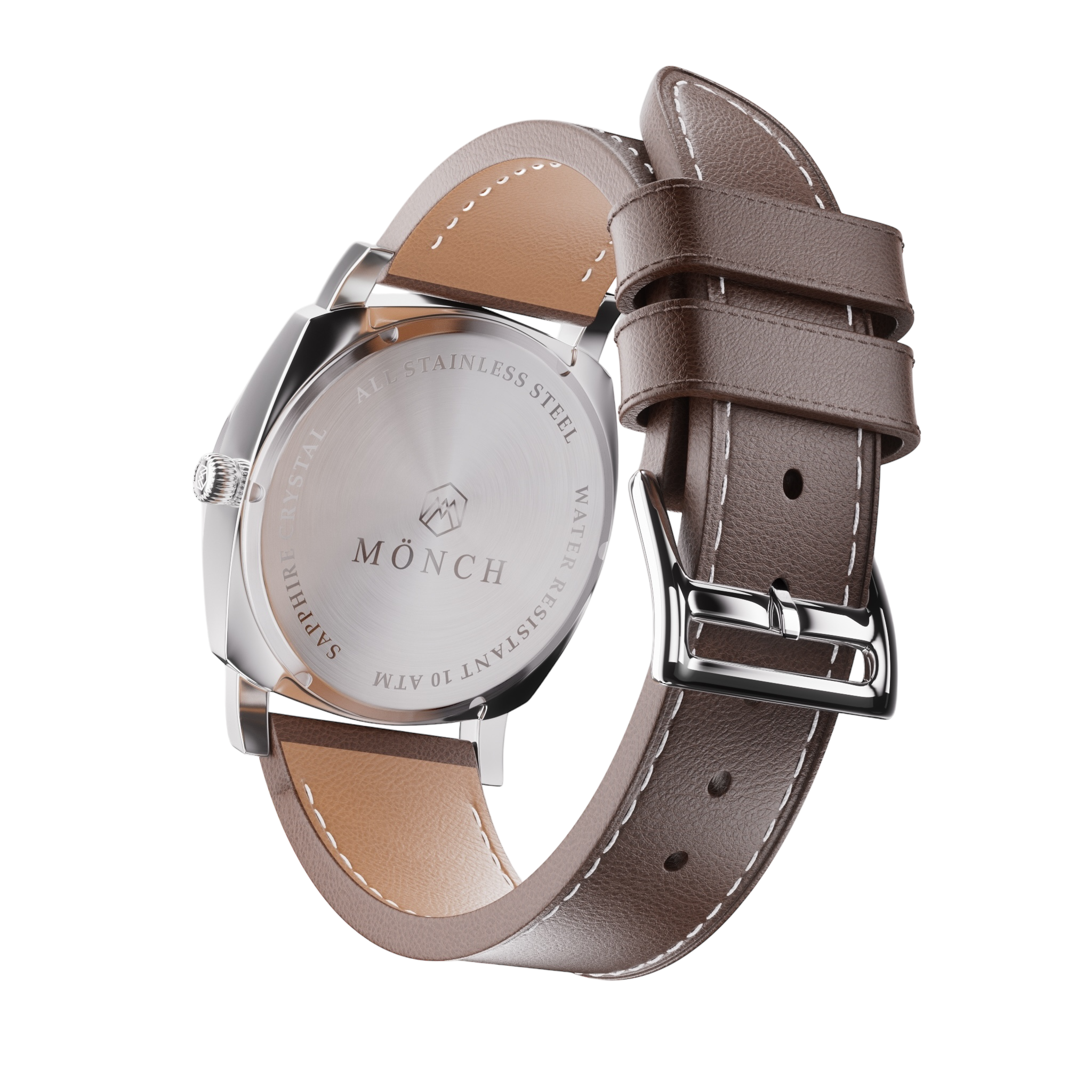 Timeless, Brown Leather-Men's White Dial Watch - 40mm - 10ATM Water Resistant - MÖNCH