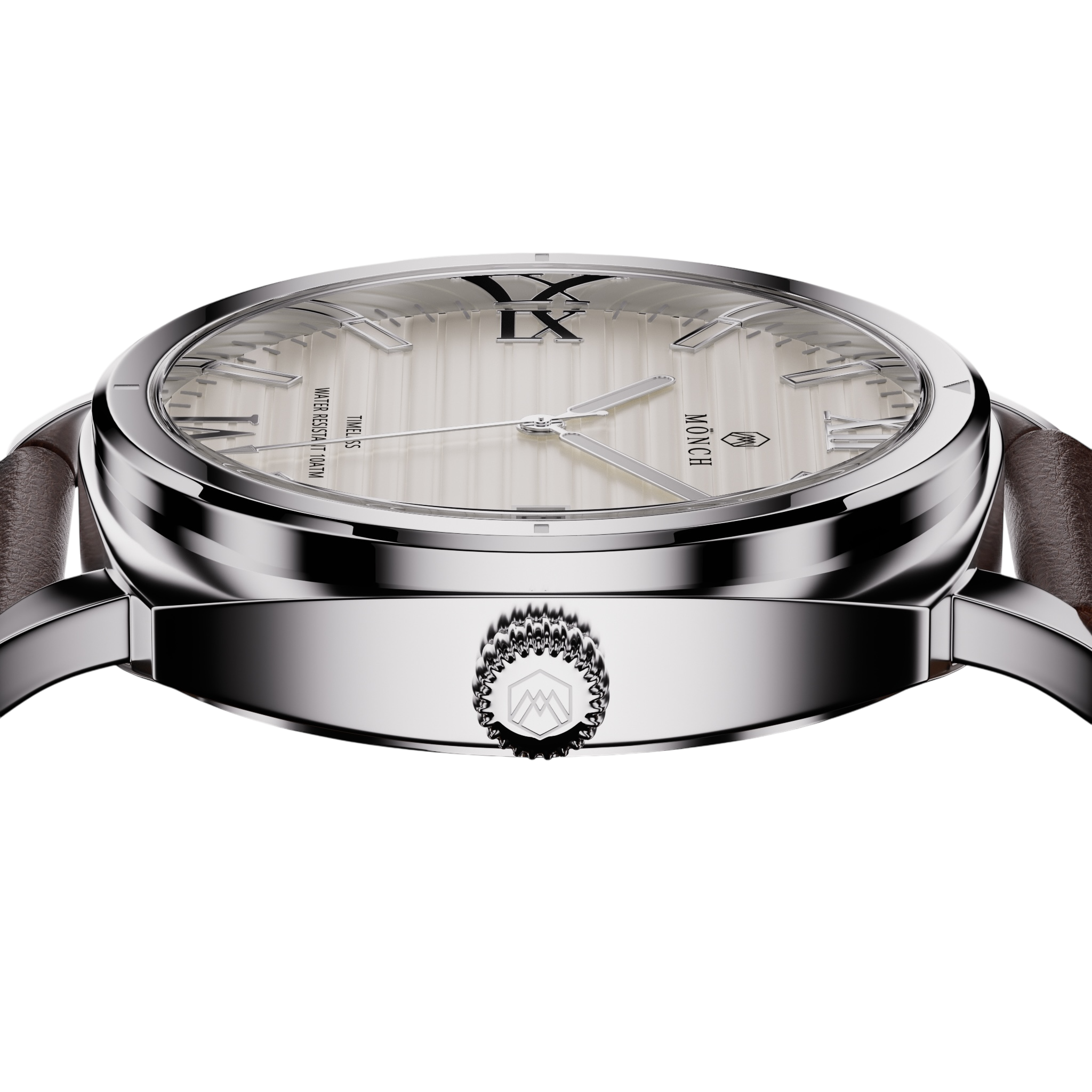 Timeless, Brown Leather-Men's White Dial Watch - 40mm - 10ATM Water Resistant - MÖNCH