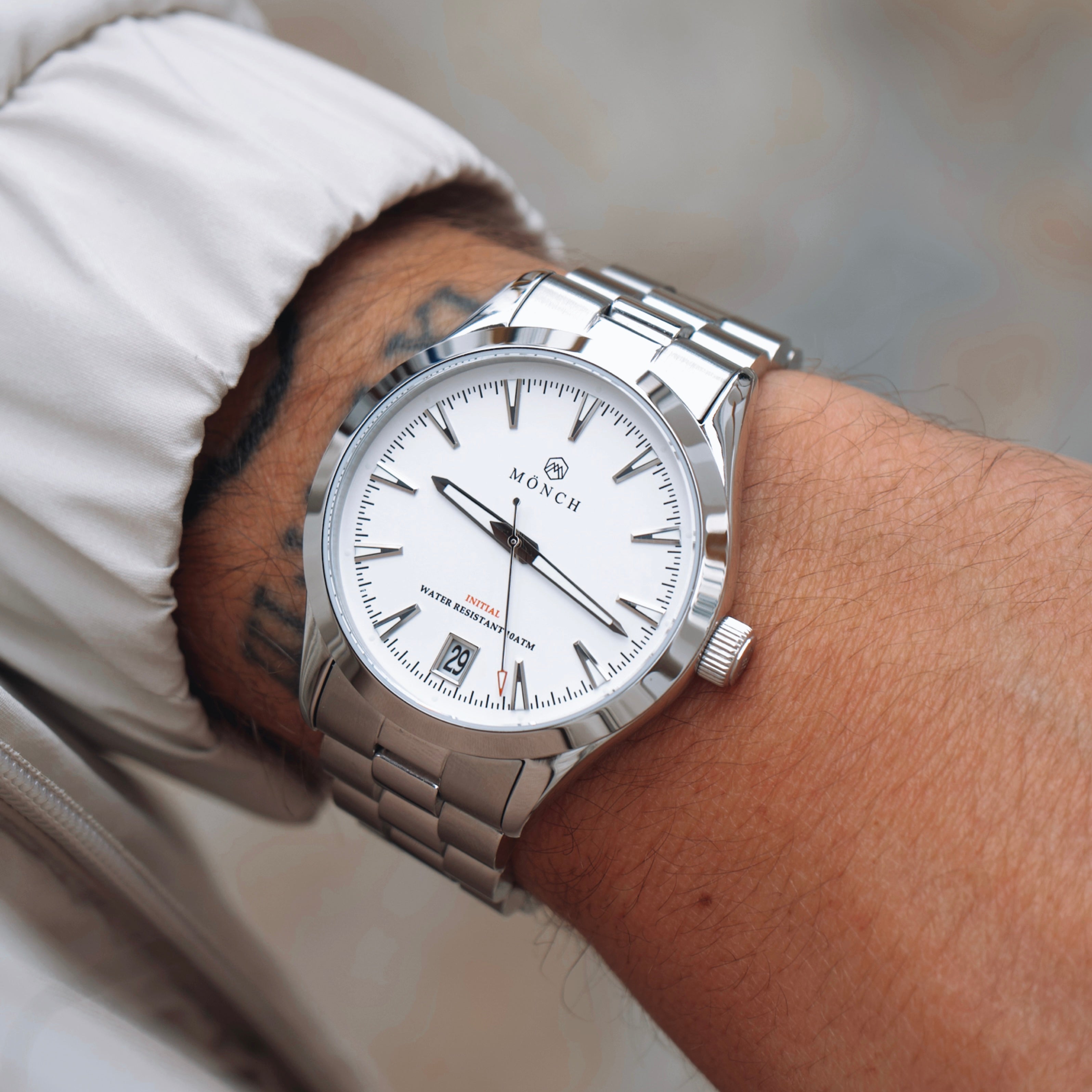 INITIAL, BLANC-Men's 40mm Dial - 10ATM Water Resistant - Date - Stainless Steel - MÖNCH