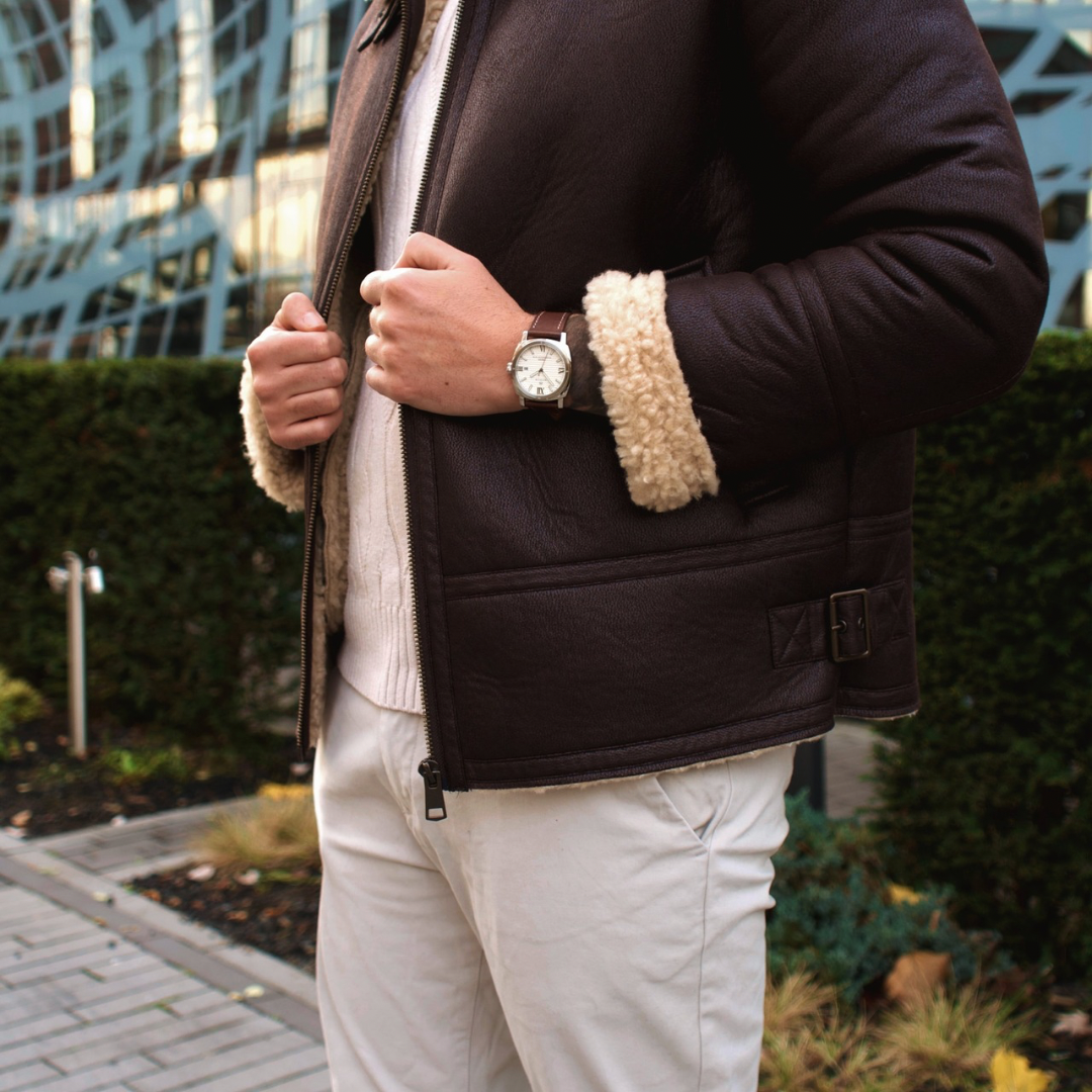 Timeless, Brown Leather-Men's White Dial Watch - 40mm - 10ATM Water Resistant - MÖNCH