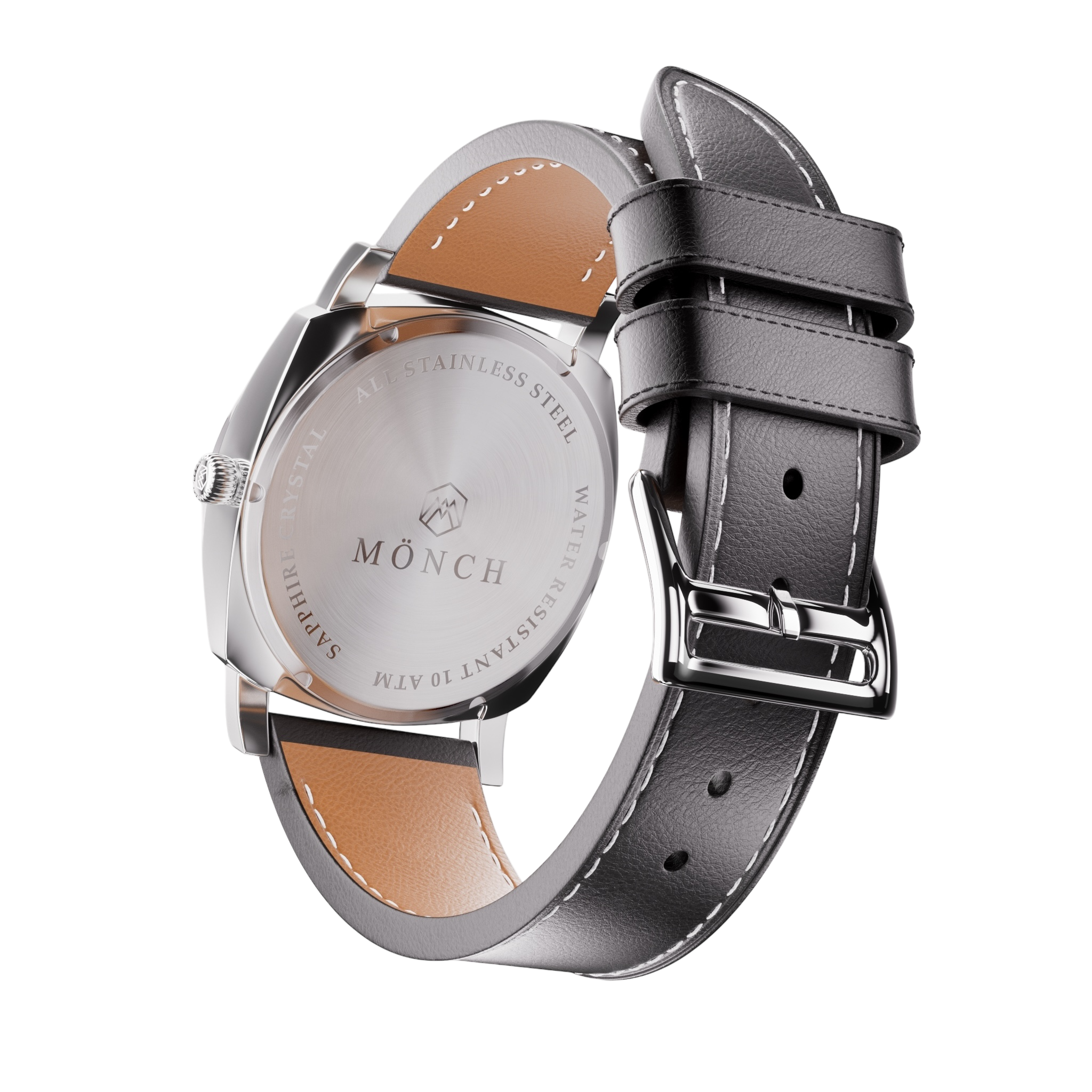 Timeless, Black Leather-Men's White Dial Watch - 40mm - 10ATM Water Resistant - MÖNCH