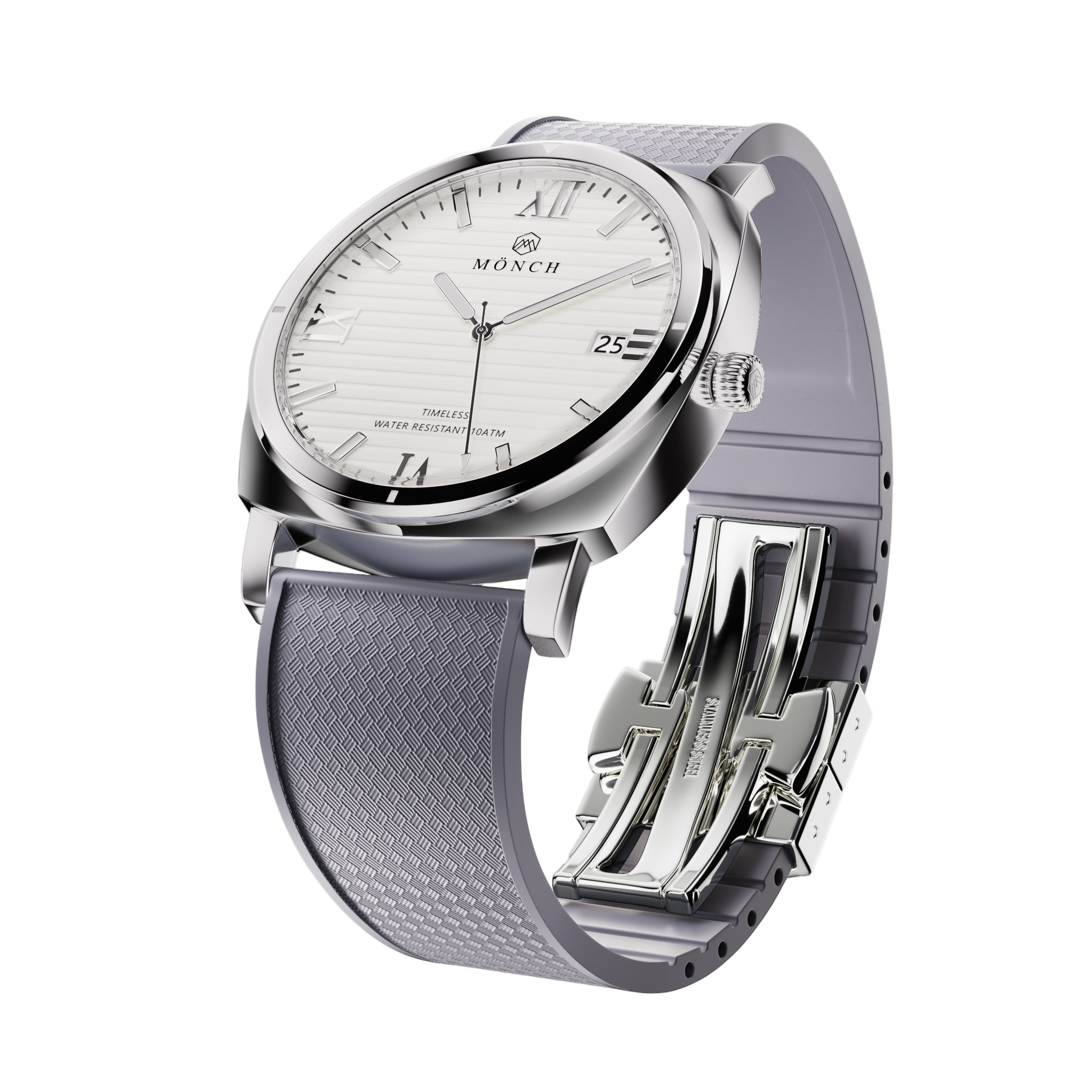 Timeless, Grey Rubber-Men's White Dial Watch - 40mm - 10ATM Water Resistant - MÖNCH