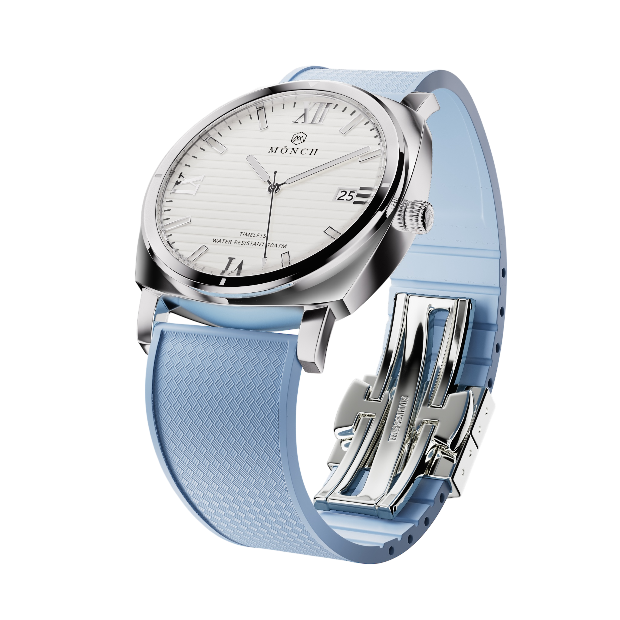 Timeless, Blue Rubber-Men's White Dial Watch - 40mm - 10ATM Water Resistant - MÖNCH