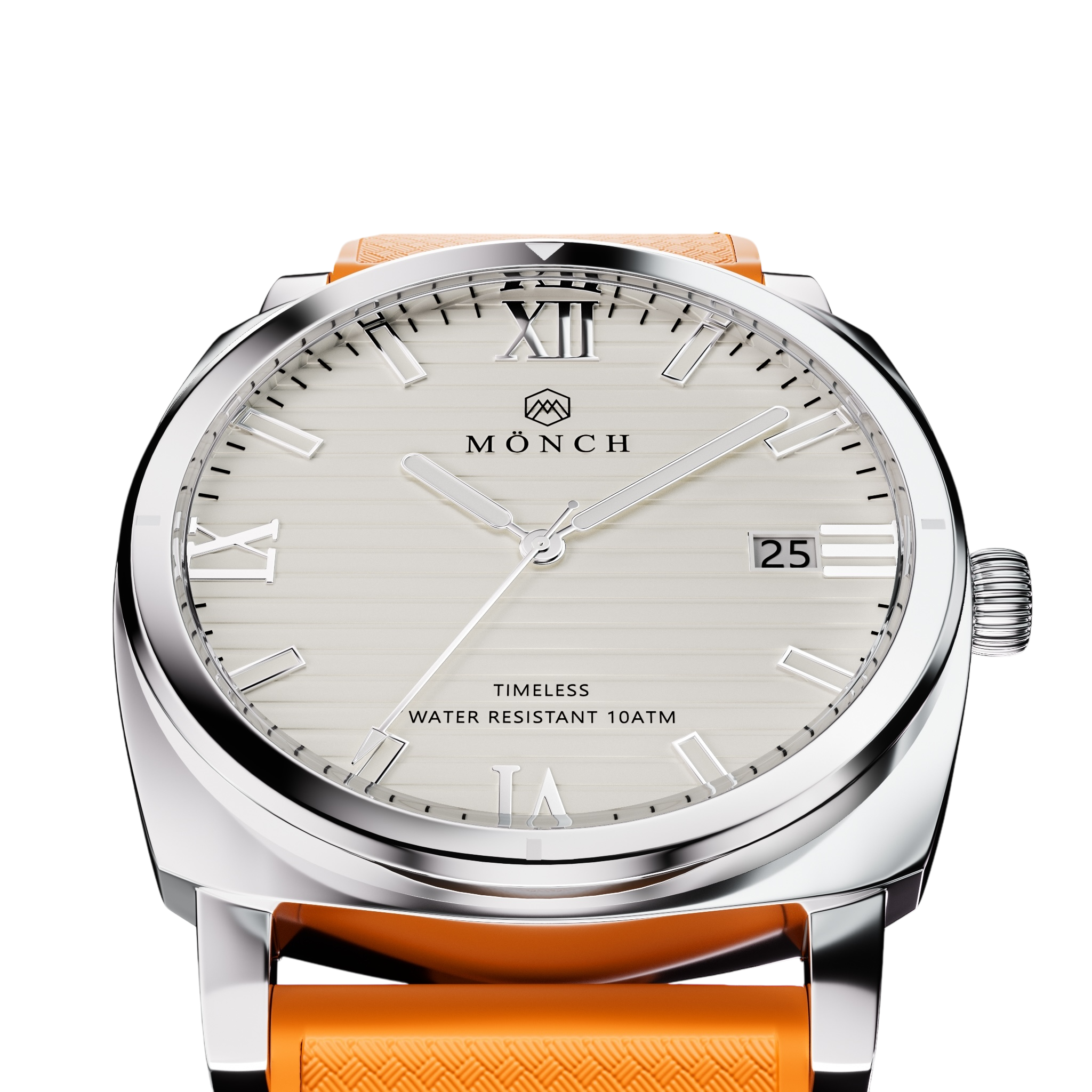Timeless, Orange Rubber-Men's White Dial Watch - 40mm - 10ATM Water Resistant - MÖNCH