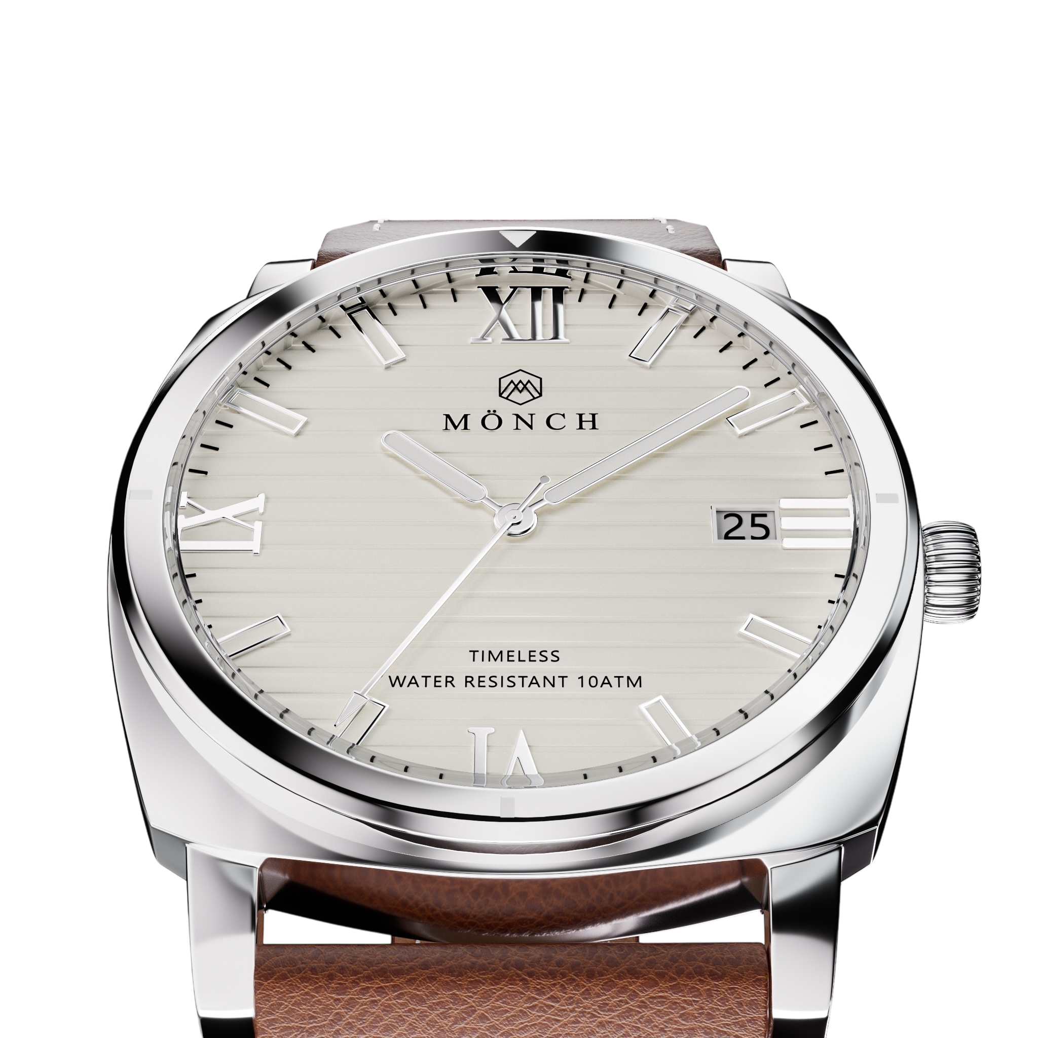 Timeless, Brown Leather-Men's White Dial Watch - 40mm - 10ATM Water Resistant - MÖNCH