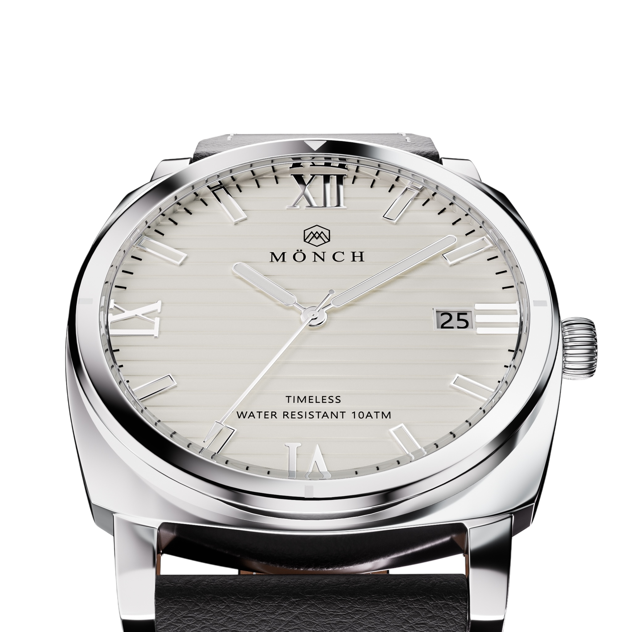 Timeless, Black Leather-Men's White Dial Watch - 40mm - 10ATM Water Resistant - MÖNCH