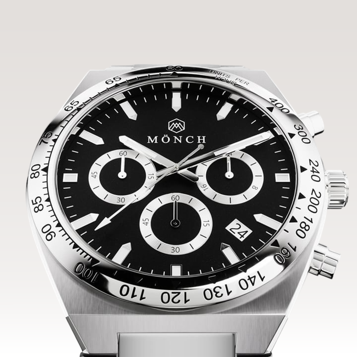TIME-MASTER, NOIR-Men's Watch - 42mm - 5ATM Water Resistant - Chronograph - Stainless Steel -MÖNCH