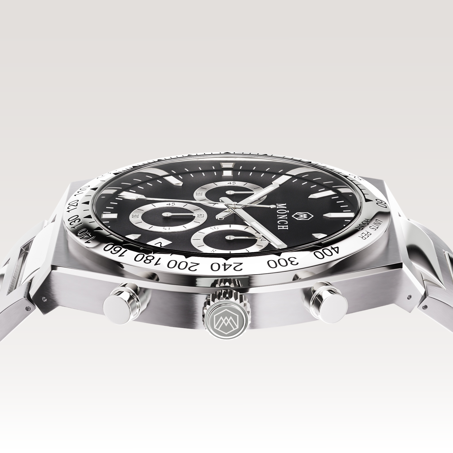 TIME-MASTER, NOIR-Men's Watch - 42mm - 5ATM Water Resistant - Chronograph - Stainless Steel -MÖNCH