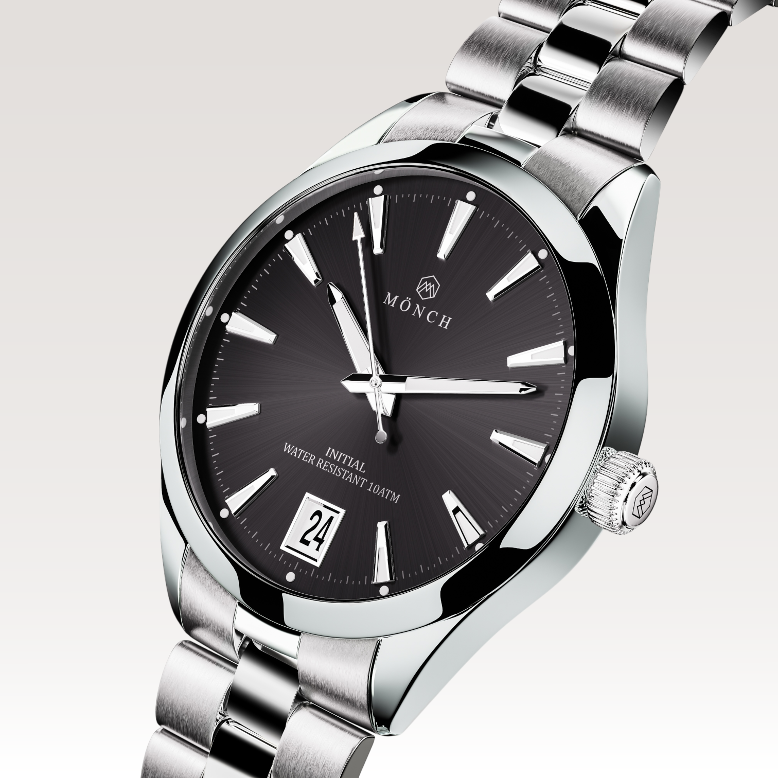 INITIAL, NOIR-Men's 40mm Dial - 10ATM Water Resistant - Date - Stainless Steel - MÖNCH