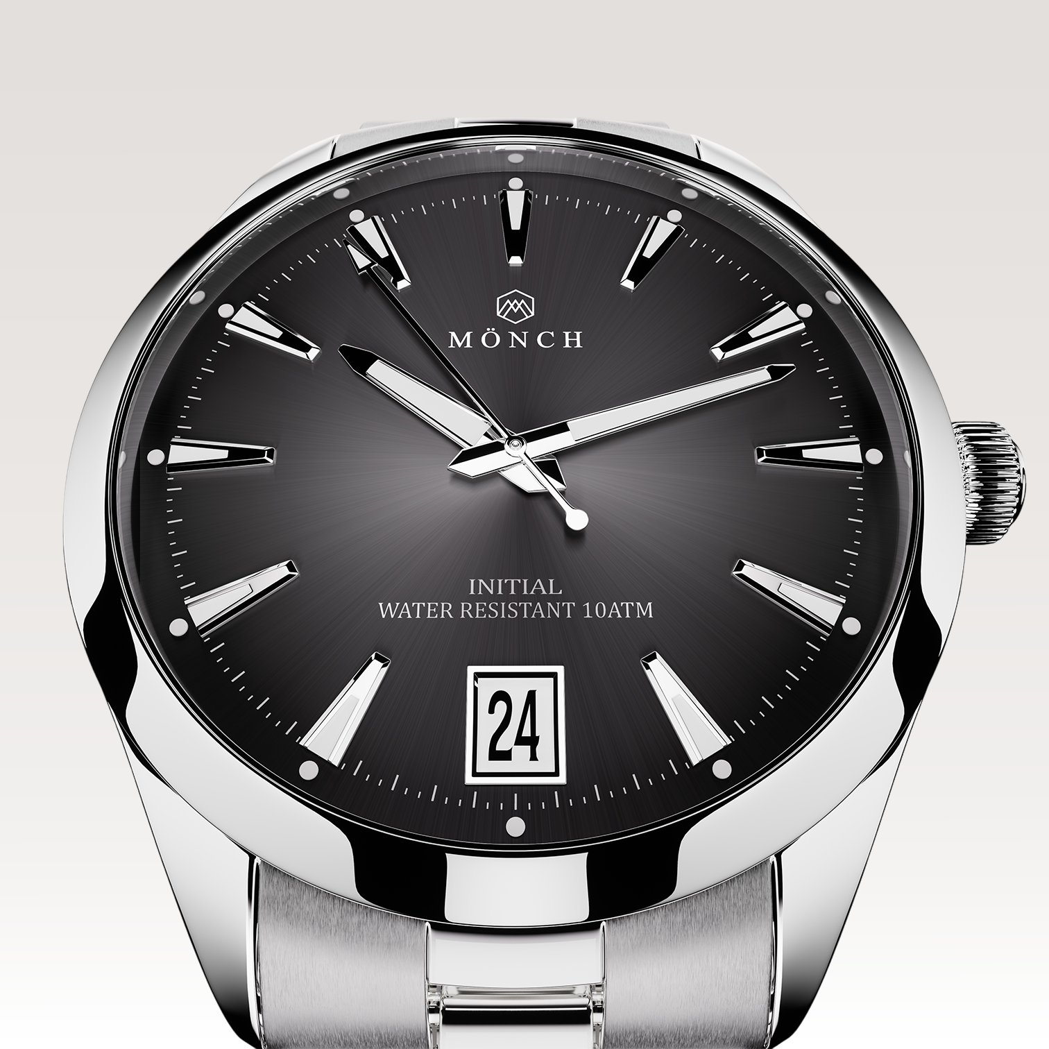 INITIAL, NOIR-Men's 40mm Dial - 10ATM Water Resistant - Date - Stainless Steel - MÖNCH