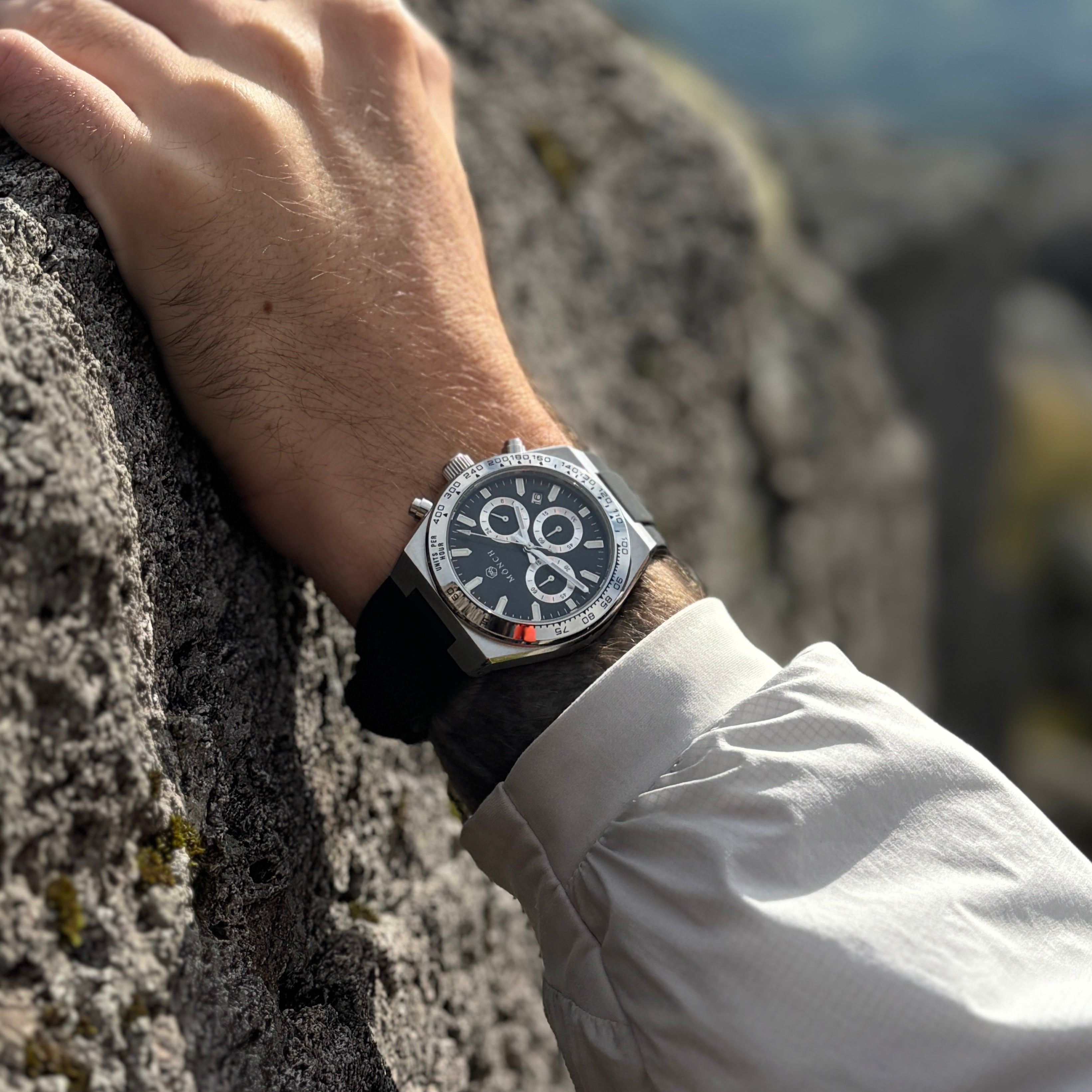 Time-Master, Noir-Men's Watch - 42mm - 5ATM Water Resistant - Chronograph - Stainless Steel -MÖNCH
