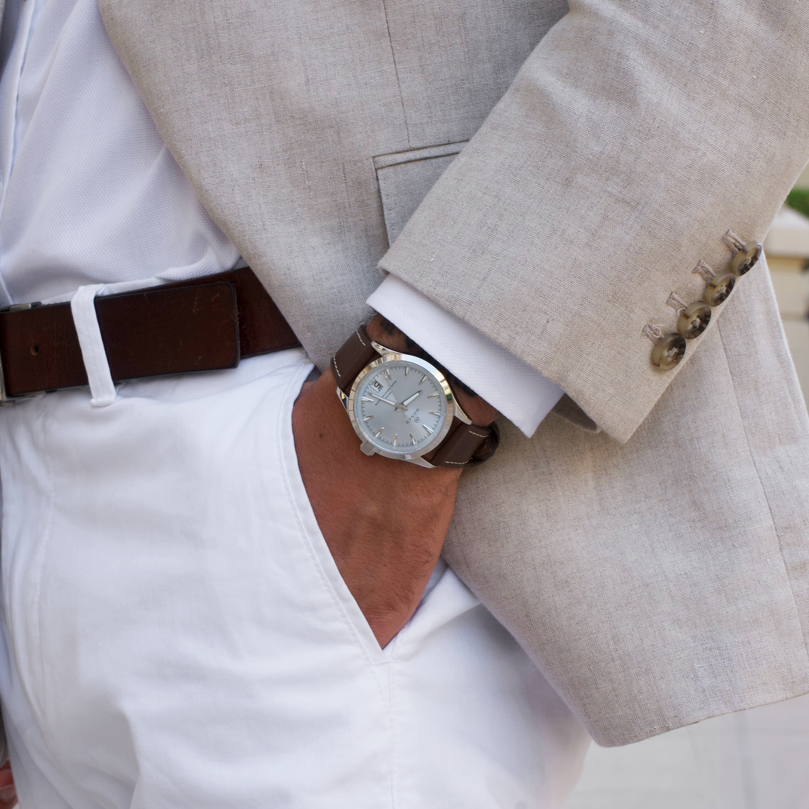 INITIAL, ARCTIC-Men's 40mm Dial - 10ATM Water Resistant - Date - Stainless Steel - Brown Leather Strap-MÖNCH