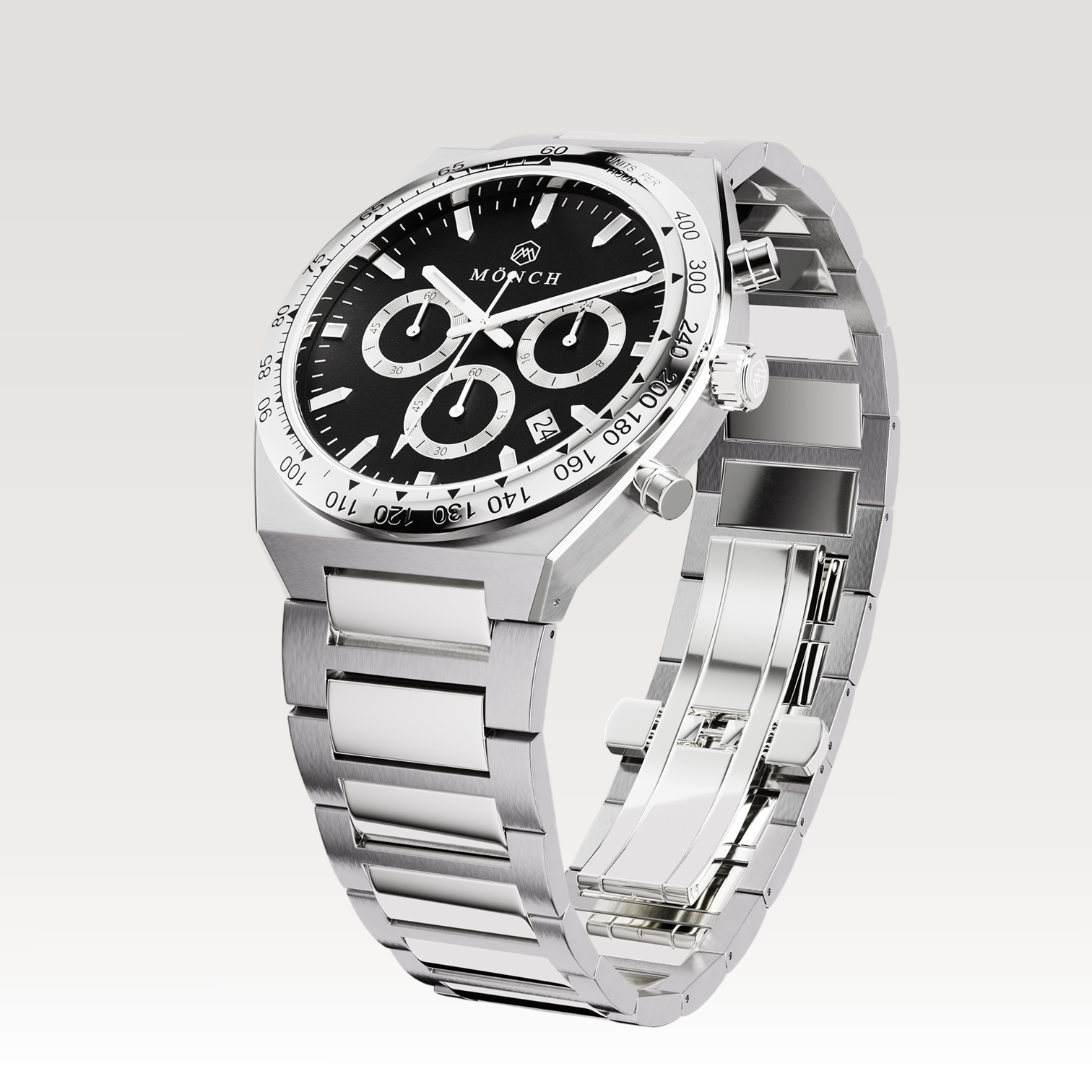 TIME-MASTER, NOIR-Men's Watch - 42mm - 5ATM Water Resistant - Chronograph - Stainless Steel -MÖNCH