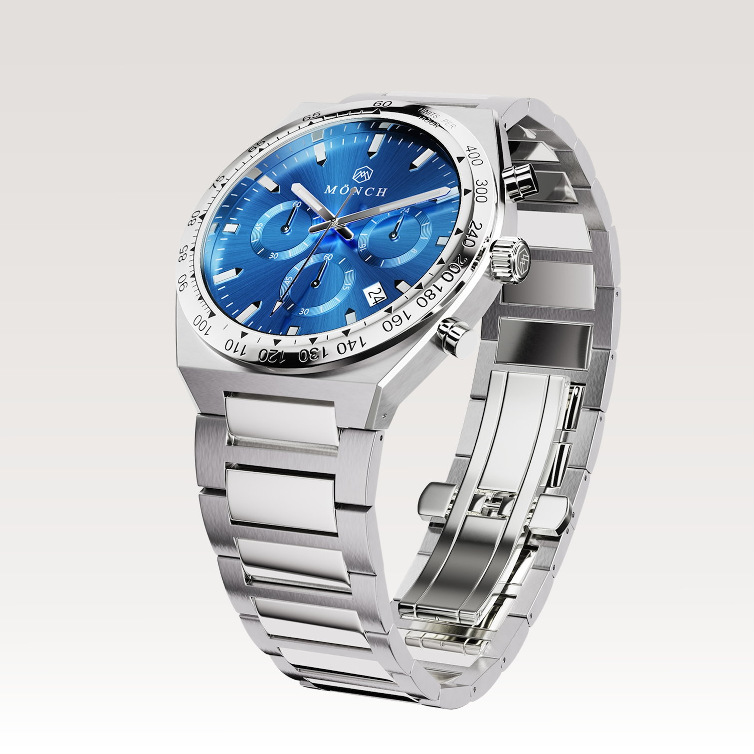 Time-Master, Royal Blue-Men's Watch - 42mm - 5ATM Water Resistant - Chronograph - Stainless Steel -MÖNCH