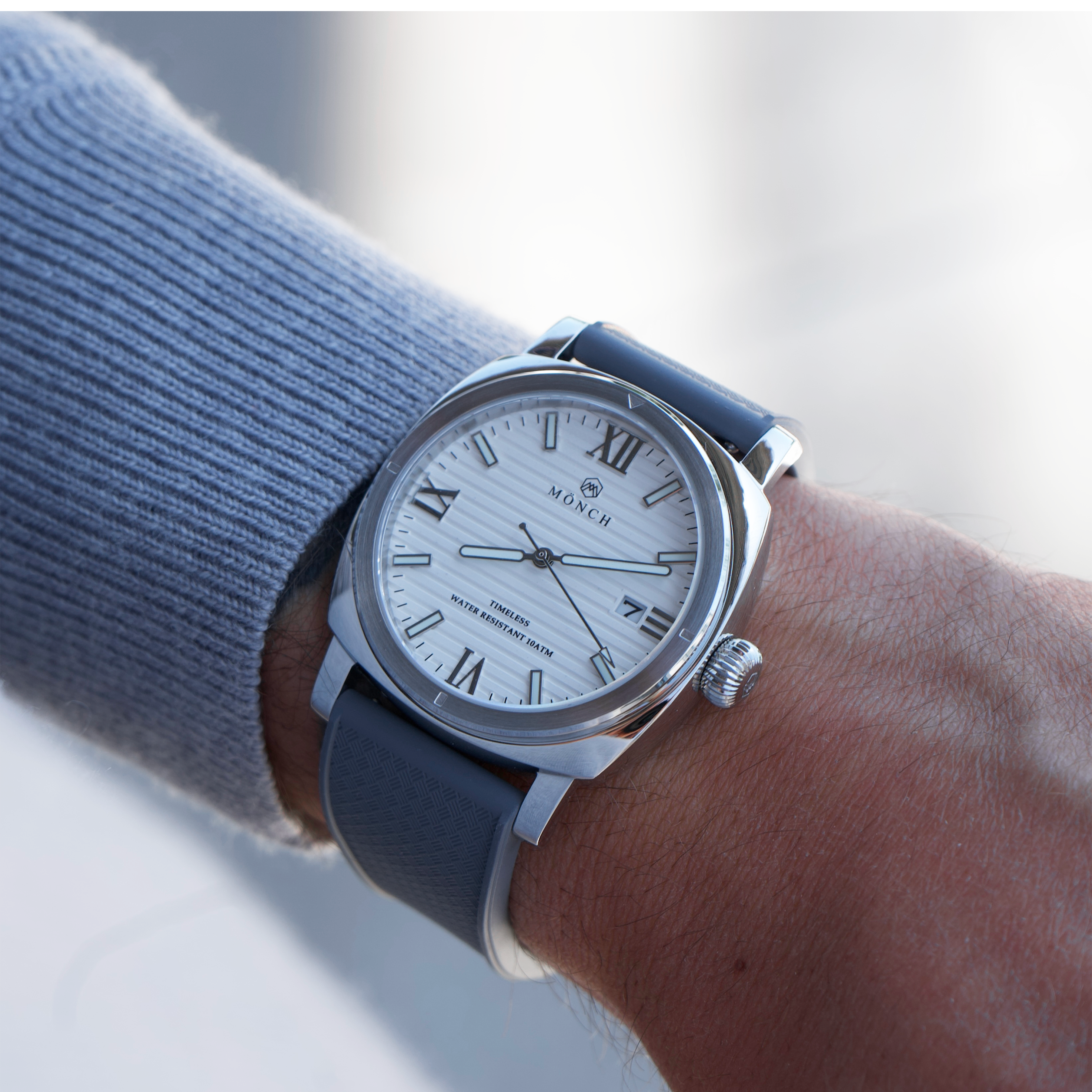 Timeless, Grey Rubber-Men's White Dial Watch - 40mm - 10ATM Water Resistant - MÖNCH