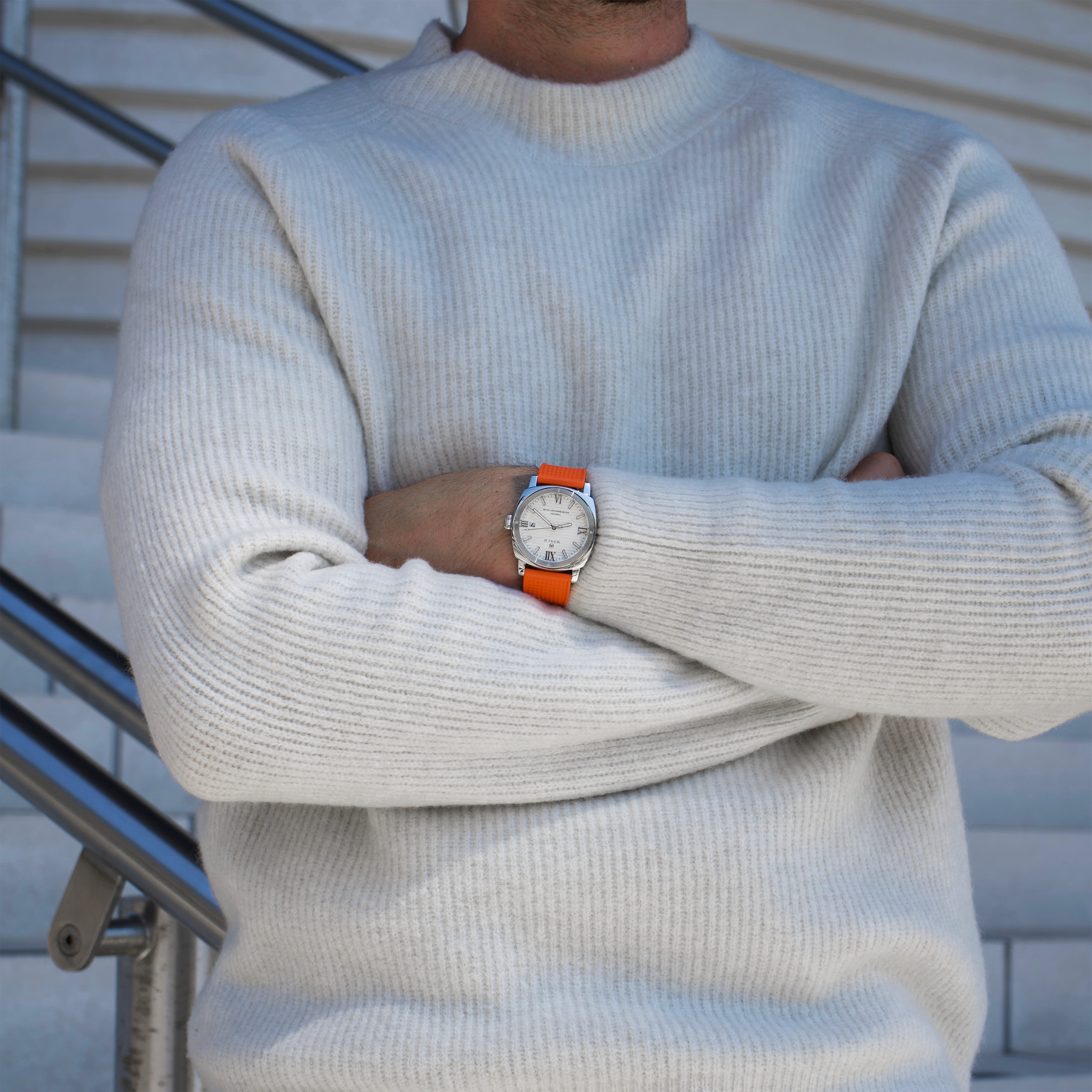 Timeless, Orange Rubber-Men's White Dial Watch - 40mm - 10ATM Water Resistant - MÖNCH