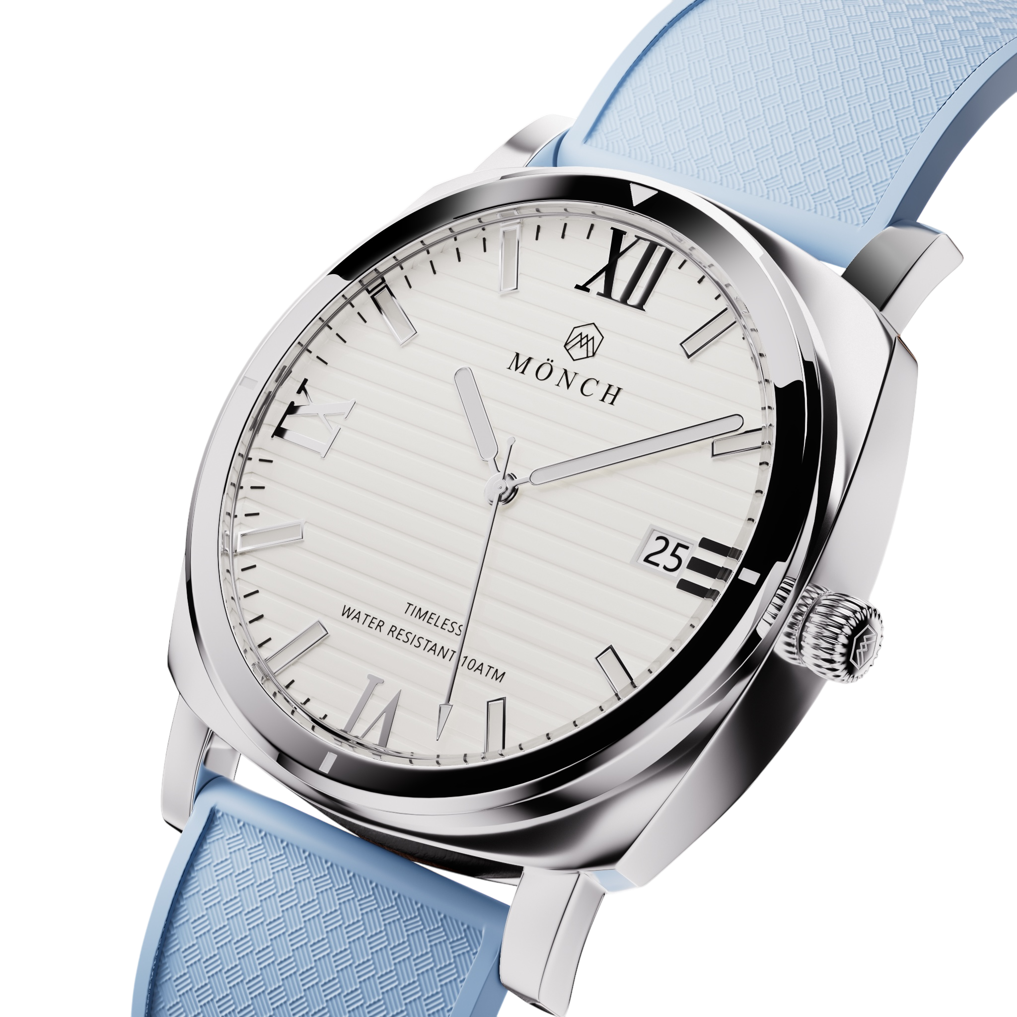 Timeless, Blue Rubber-Men's White Dial Watch - 40mm - 10ATM Water Resistant - MÖNCH