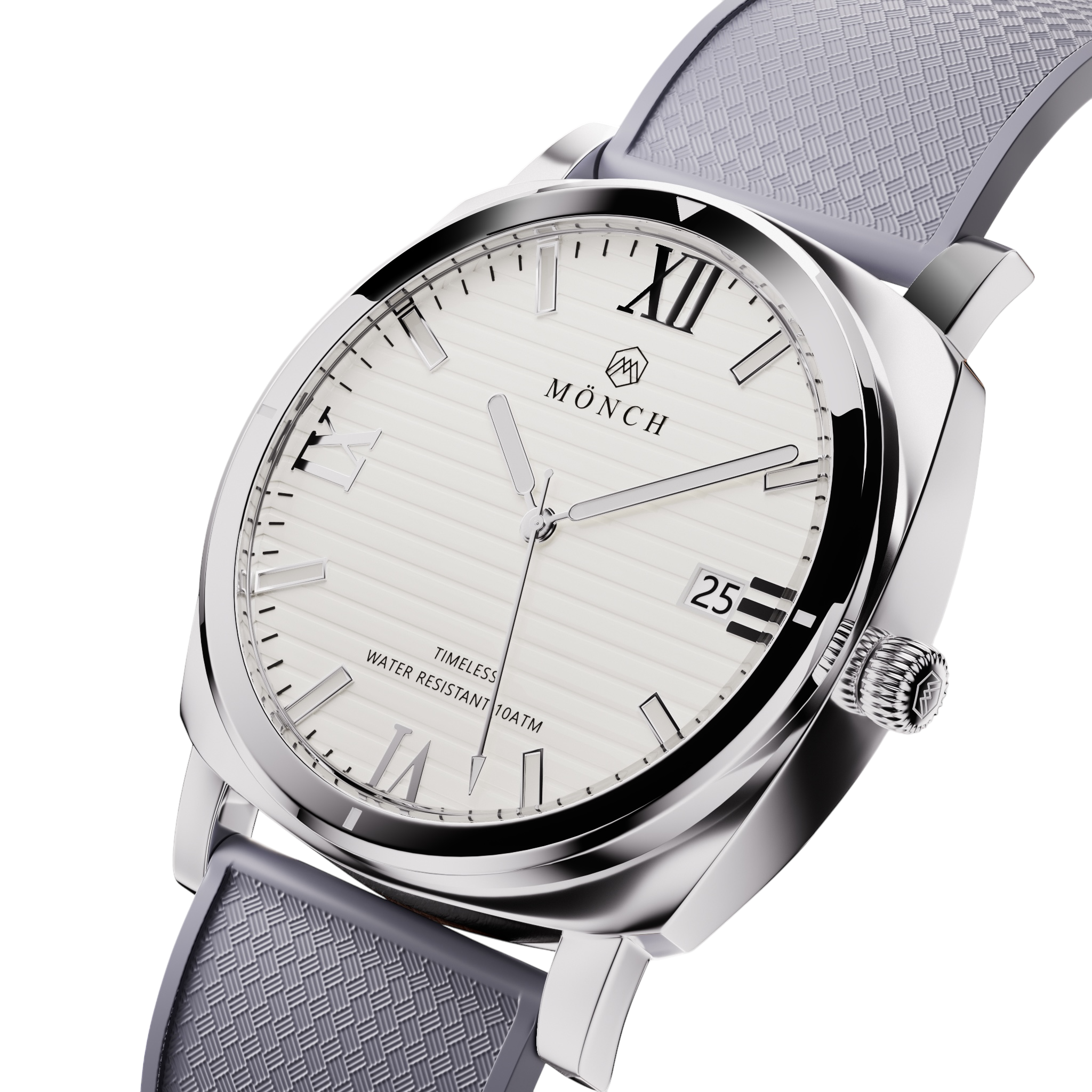 Timeless, Grey Rubber-Men's White Dial Watch - 40mm - 10ATM Water Resistant - MÖNCH