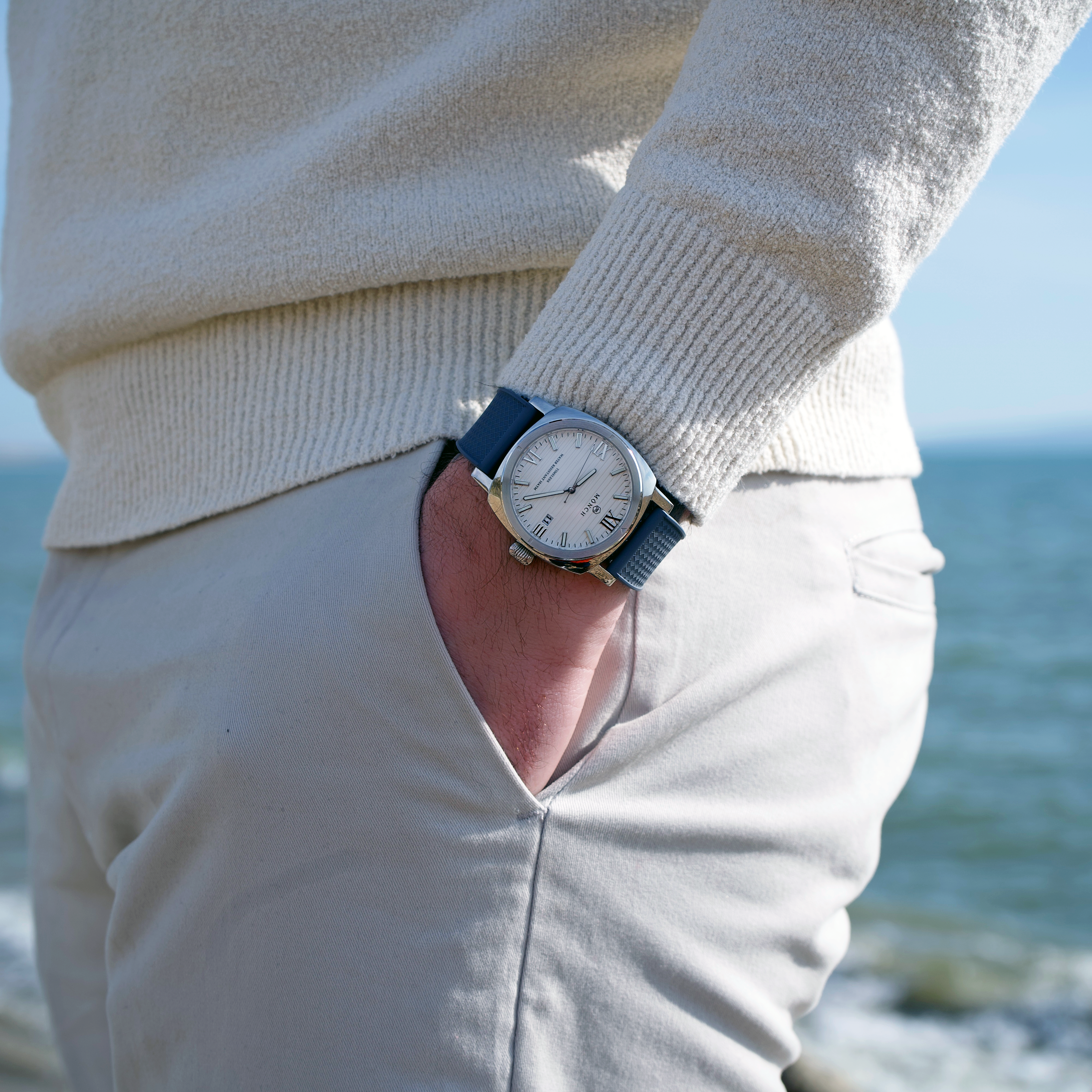 Timeless, Grey Rubber-Men's White Dial Watch - 40mm - 10ATM Water Resistant - MÖNCH