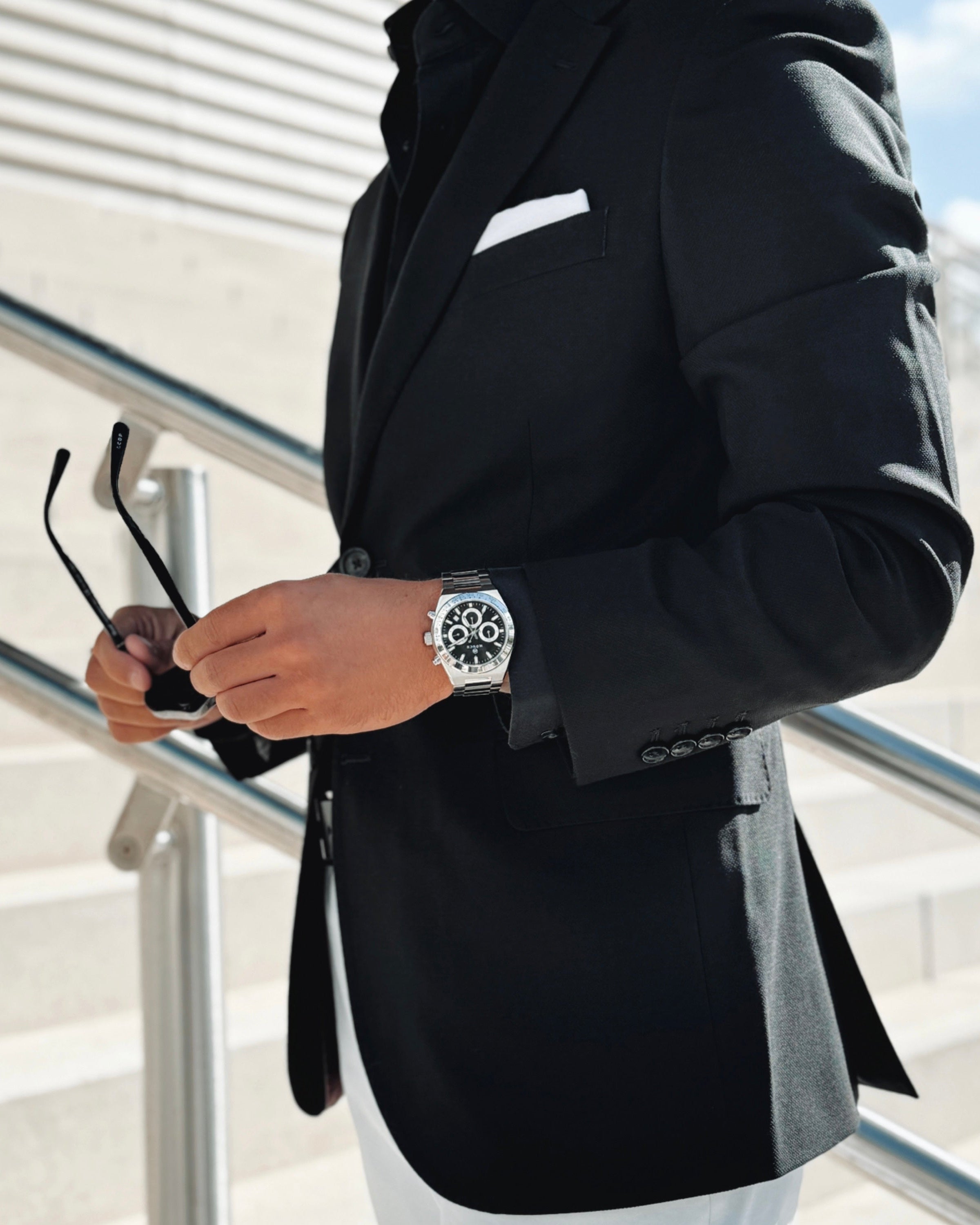 TIME-MASTER, NOIR-Men's Watch - 42mm - 5ATM Water Resistant - Chronograph - Stainless Steel -MÖNCH