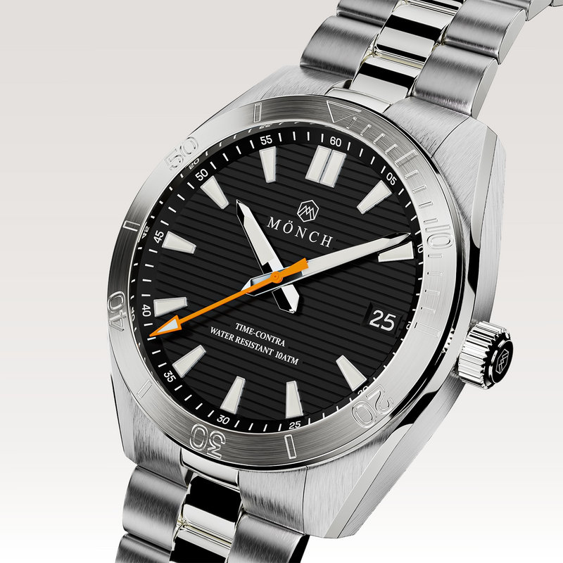 Time-Contra, Noir-Men's 41mm Watch - 10ATM Water Resistant - Stainless Steel - MÖNCH