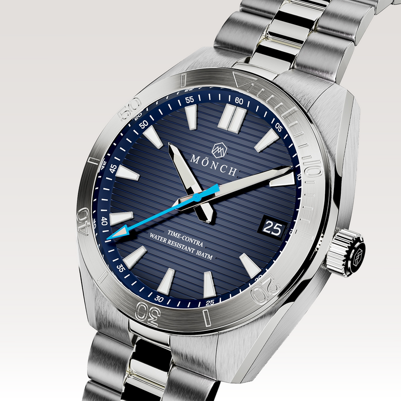 Time-Contra, Deep Blue-Men's 41mm Watch - 10ATM Water Resistant - Stainless Steel - MÖNCH