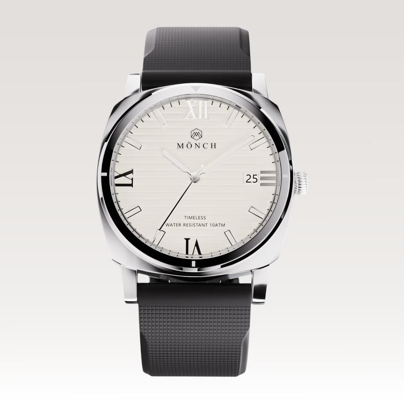 Timeless, Black Rubber-Men's White Dial Watch - 40mm - 10ATM Water Resistant - MÖNCH