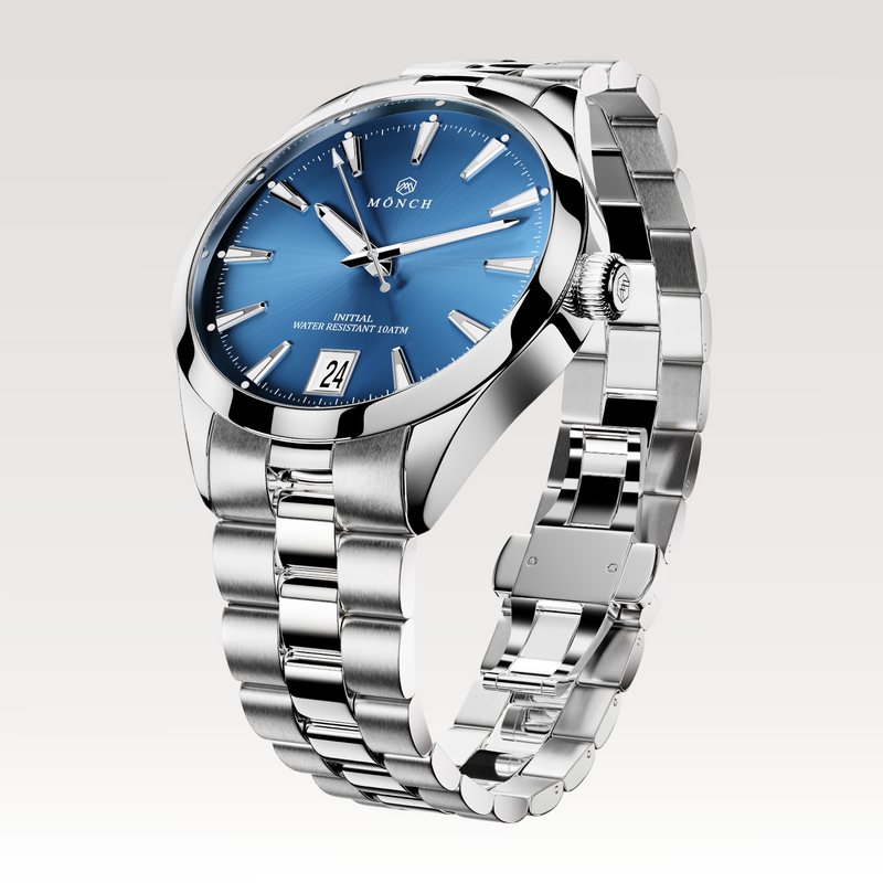 INITIAL, ROYAL BLUE-Men's 40mm Dial - 10ATM Water Resistant - Date - Stainless Steel - MÖNCH