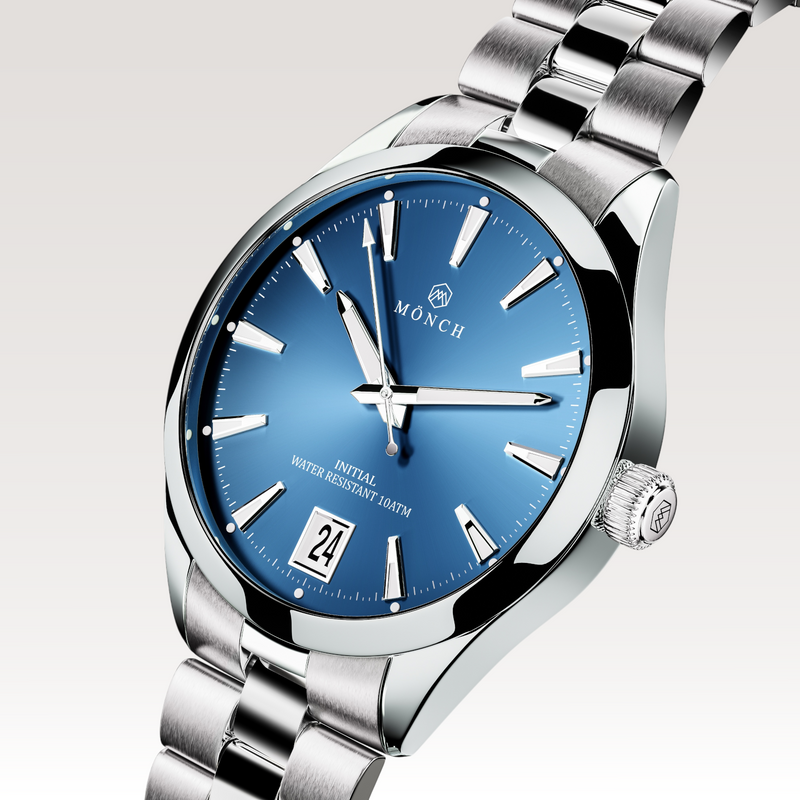 INITIAL, ROYAL BLUE-Men's 40mm Dial - 10ATM Water Resistant - Date - Stainless Steel - MÖNCH