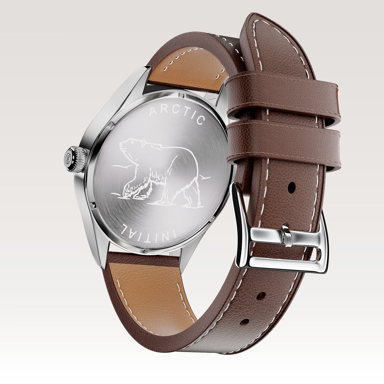 INITIAL, ARCTIC-Men's 40mm Dial - 10ATM Water Resistant - Date - Stainless Steel - Brown Leather Strap-MÖNCH