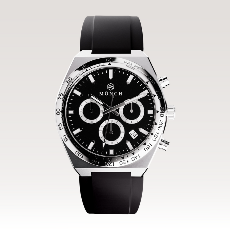Time-Master, Noir-Men's Watch - 42mm - 5ATM Water Resistant - Chronograph - Stainless Steel -MÖNCH