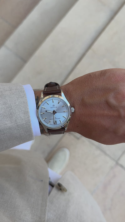 INITIAL, ARCTIC-Men's 40mm Dial - 10ATM Water Resistant - Date - Stainless Steel - Brown Leather Strap-MÖNCH